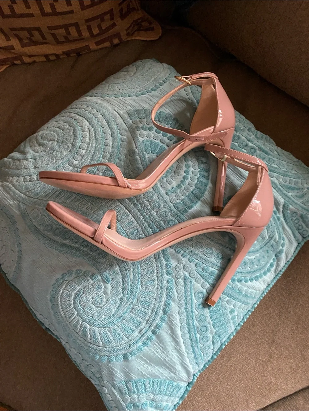 Stuart Weitzman Blush Pink Ankle-Strap Stiletto Sandals